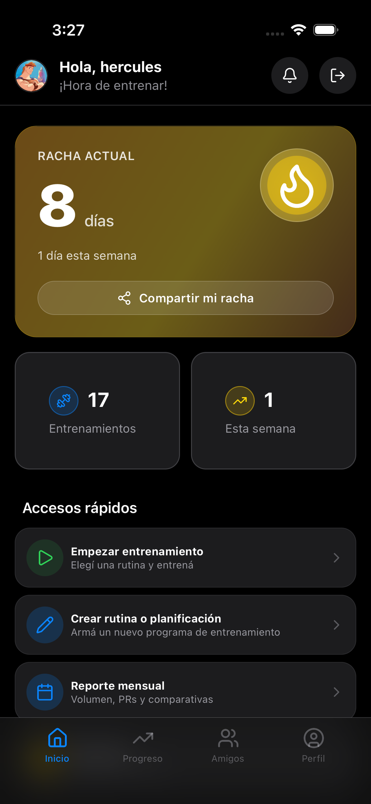 Growe — pantalla de inicio