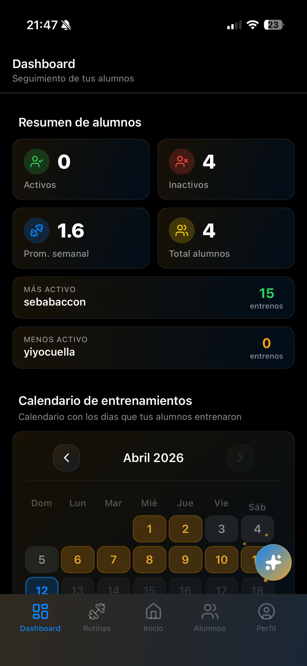 Growe — dashboard del coach
